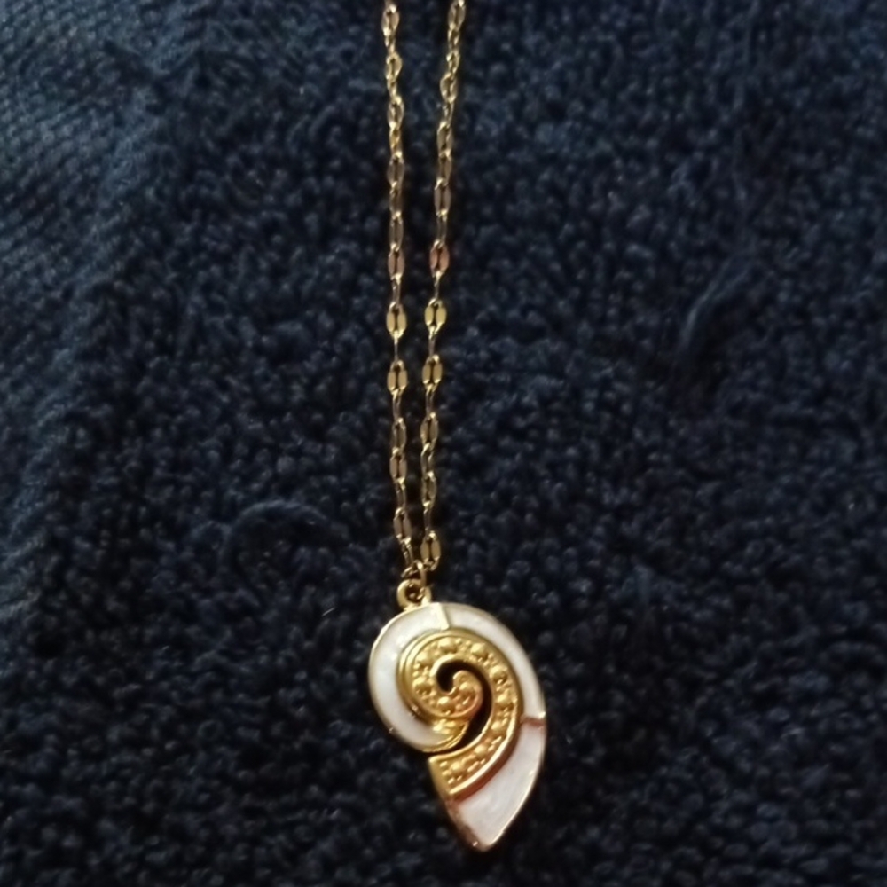 Gold and White Nautilus Shell Necklace